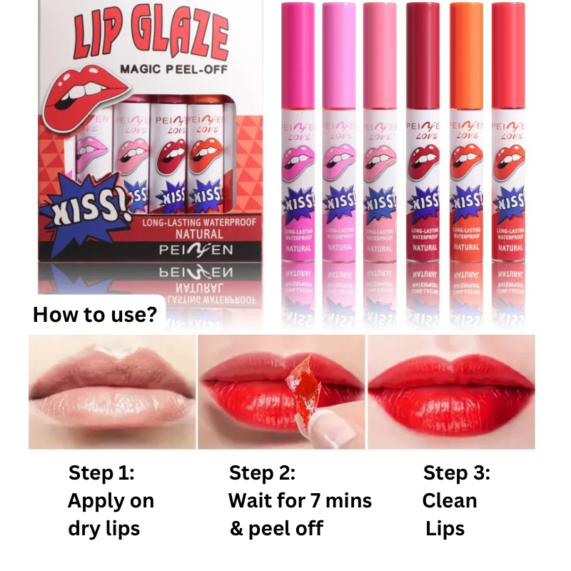 KISS! LIP GLAZE MAGIC PEEL OFF LIPSTICS (Pack of 6)