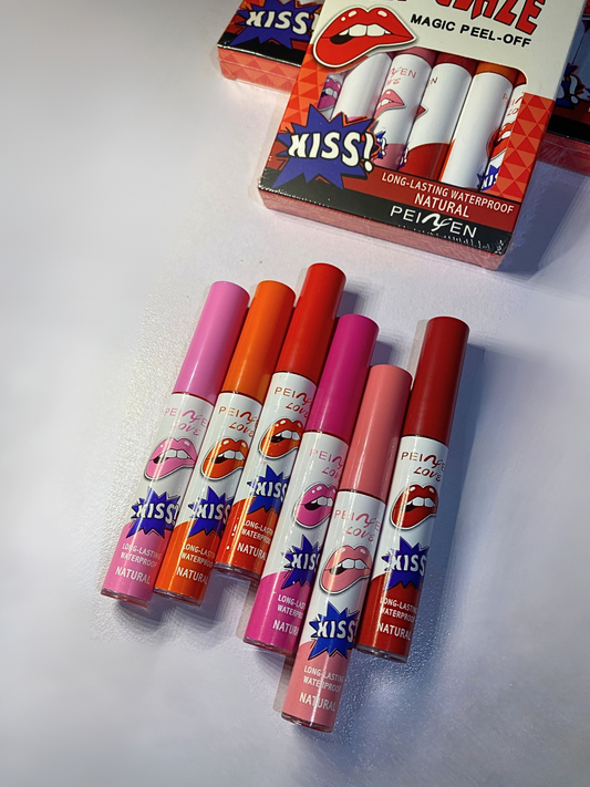 KISS! LIP GLAZE MAGIC PEEL OFF LIPSTICS (Pack of 6)